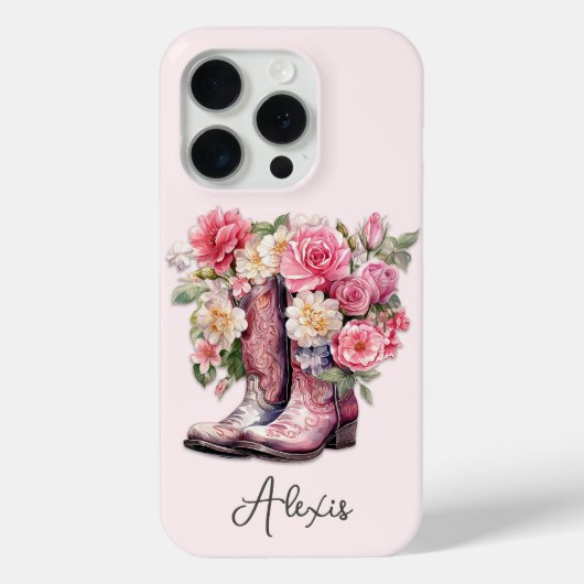 Roze laarzen met gebloemde monogram Case-Mate iPhone case (Achterkant)