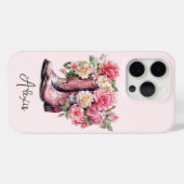 Roze laarzen met gebloemde monogram Case-Mate iPhone case (Achterkant (horizontaal))