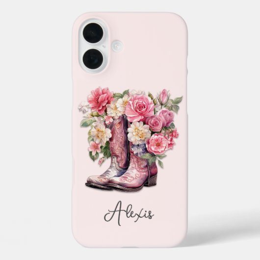 Roze laarzen met gebloemde monogram Case-Mate iPhone case (Achterkant)
