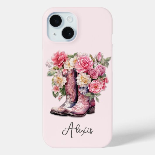 Roze laarzen met gebloemde monogram Case-Mate iPhone case (Achterkant)