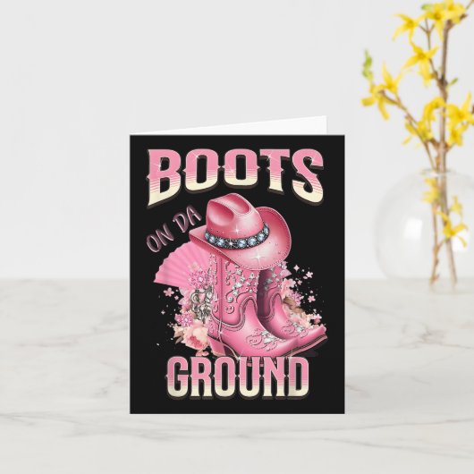 Roze laarzen op Da Ground Western Cowgirl Pet en B Kaart (Gele Bloem)