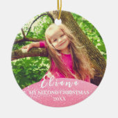 Roze Laat het Sneeuw Baby 2e Kerst Custom Foto Keramisch Ornament (Voorkant)