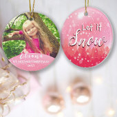 Roze Laat het Sneeuw Baby 2e Kerst Custom Foto Keramisch Ornament