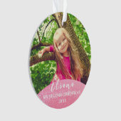 Roze Laat het Sneeuw Baby 2e Kerst Custom Foto Ornament (voorkant)
