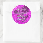 Roze laat niemand doffe sprankelende ronde sticker (Tas)