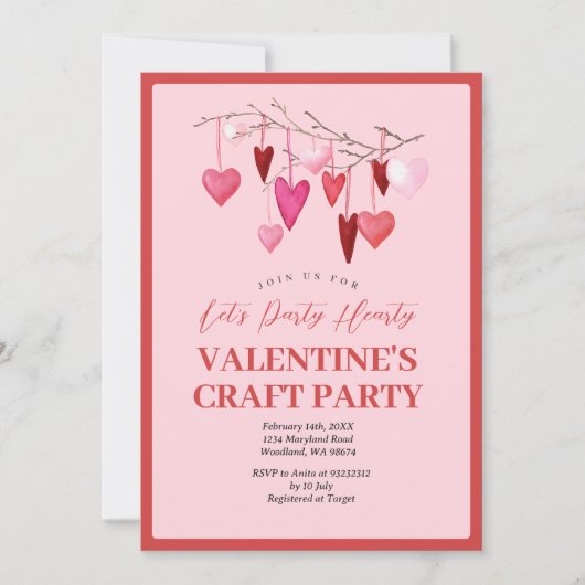 Roze Laat Ons Feestelijk Valentijn Crafts Feest Kaart (Voorkant)