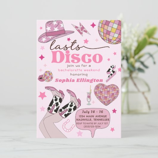 Roze Laatste Disco Bachelorette Nash Bash Kaart (Staand voorkant)
