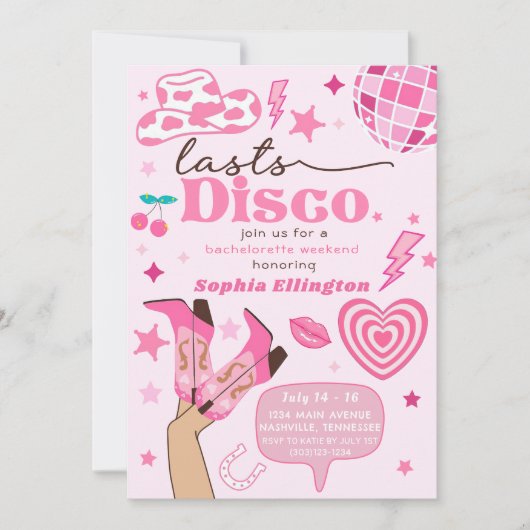 Roze Laatste Disco Bachelorette Weekend Nash Bash Kaart (Voorkant)