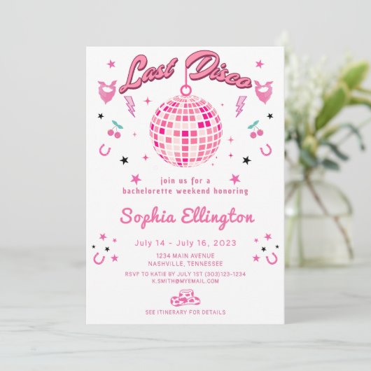 Roze Laatste Disco Bachelorette Weekend Route Kaart (Staand voorkant)