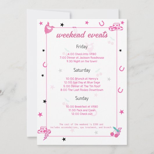 Roze Laatste Disco Bachelorette Weekend Route Kaart (Achterkant)