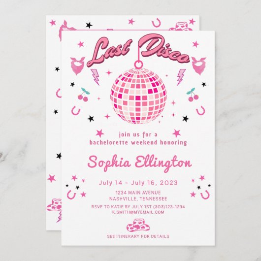 Roze Laatste Disco Bachelorette Weekend Route Kaart (Voorkant / Achterkant)