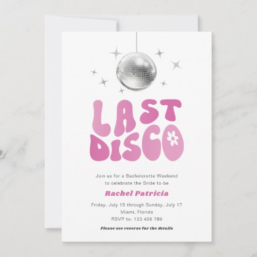 Roze laatste disco, eenvoudig retro vrijgezellenwe kaart (Voorkant)