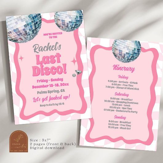 Roze Laatste Disco Groovy Bachelorette Feest Kaart