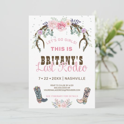 Roze laatste Rodeo Bachelorette Kaart (Staand voorkant)