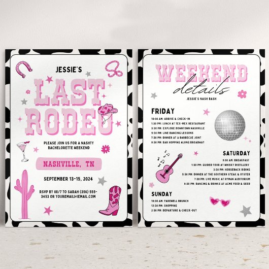 Roze Laatste Rodeo Bachelorette Party Disco Cowgir Kaart