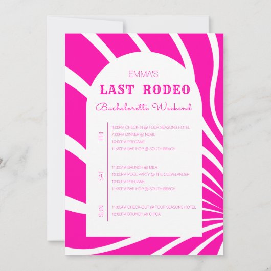 Roze Laatste Rodeo Bachelorette Weekend uitnodigin Kaart (Achterkant)