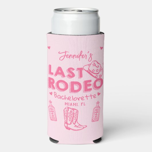 Roze Laatste Rodeo Cowgirl Bachelorette Party Cool Seltzer Blikjeskoeler (Seltzer Achterkant)