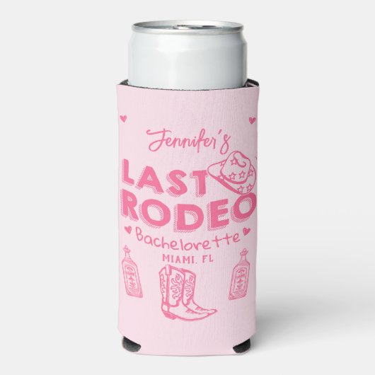 Roze Laatste Rodeo Cowgirl Bachelorette Party Cool Seltzer Blikjeskoeler (Seltzer Voorkant)