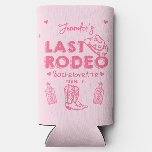 Roze Laatste Rodeo Cowgirl Bachelorette Party Cool Seltzer Blikjeskoeler (Achterkant)