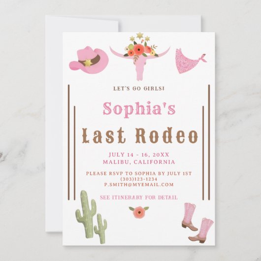 Roze Laatste Rodeo Cowgirl Bachelorette Party Kaart (Voorkant)