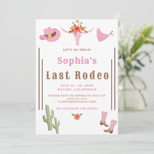 Roze Laatste Rodeo Cowgirl Bachelorette Party Kaart (Staand voorkant)