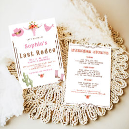 Roze Laatste Rodeo Cowgirl Bachelorette Party Kaart