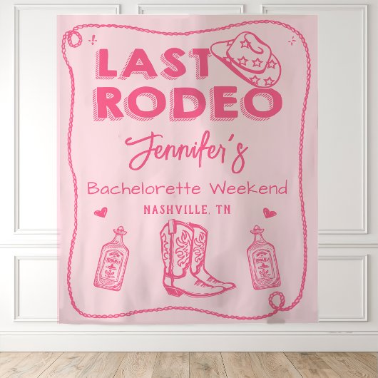 Roze Laatste Rodeo Cowgirl Bachelorette Weekend Wandkleed