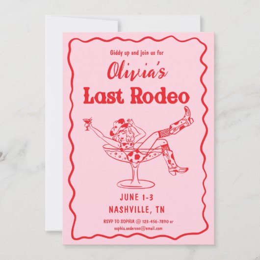 Roze laatste rodeo grillige vrijgezellenfeest kaart (Voorkant)