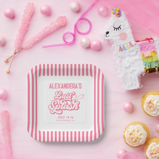 Roze laatste splash zwembad vrijgezellenfeest papieren bordje (Feest)