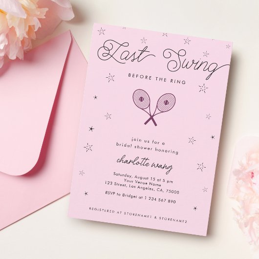Roze | Laatste Swing Voor de Ring Bruidsfeest Kaart