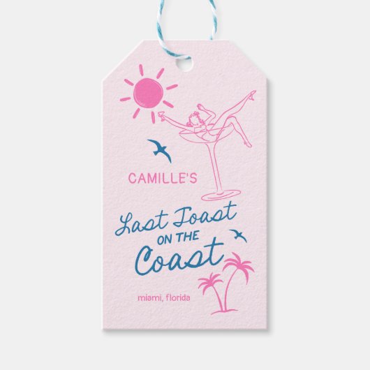 Roze Laatste Toast Op De Kust Bachelorette Cadeaulabel (Voorkant)