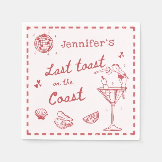 Roze Laatste Toast op de Kust Bachelorette Party Servet (Voorkant)