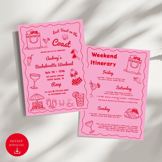 Roze laatste toast op de kust Bachelorette weekend Kaart