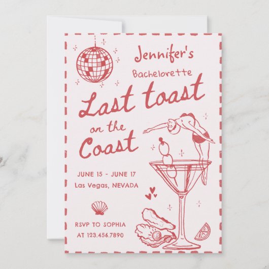 Roze laatste toast op de kust Bachelorette weekend Kaart (Voorkant)