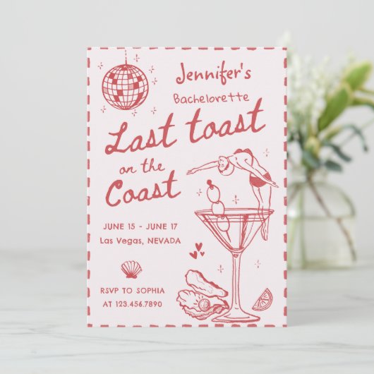 Roze laatste toast op de kust Bachelorette weekend Kaart (Staand voorkant)