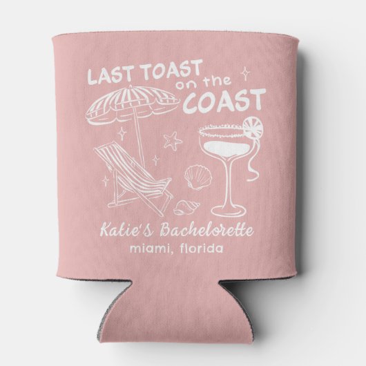 Roze laatste toast op de kust vrijgezellenfeest blikjeskoeler (Achterkant)