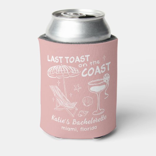 Roze laatste toast op de kust vrijgezellenfeest blikjeskoeler (Blikje Achterkant)