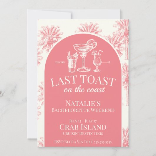 Roze laatste toast op de kustbachelorette kaart (Voorkant)