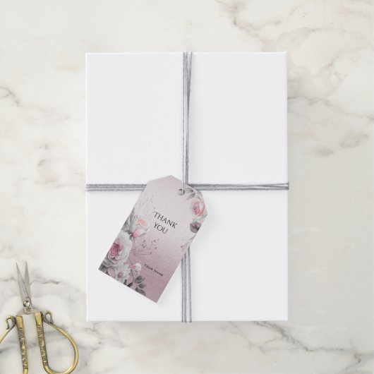 Roze Label met Floral Cadeaus Cadeaulabel (Met Touw)