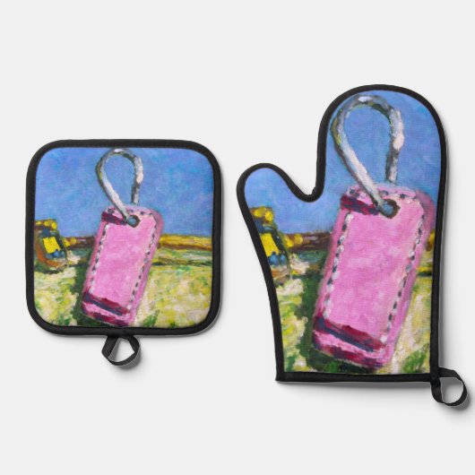 Roze Label Ovenwant & Pannenlap Set (Voorkant)