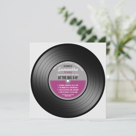 Roze label Vinyl Record op 50e dag Kaart (Staand voorkant)