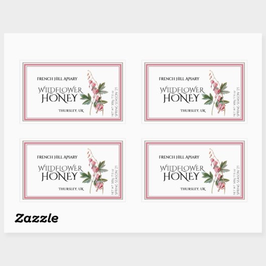 Roze label voor honing van wilde bloemen (datum wa (Vel)