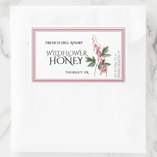 Roze label voor honing van wilde bloemen (datum wa (Tas)