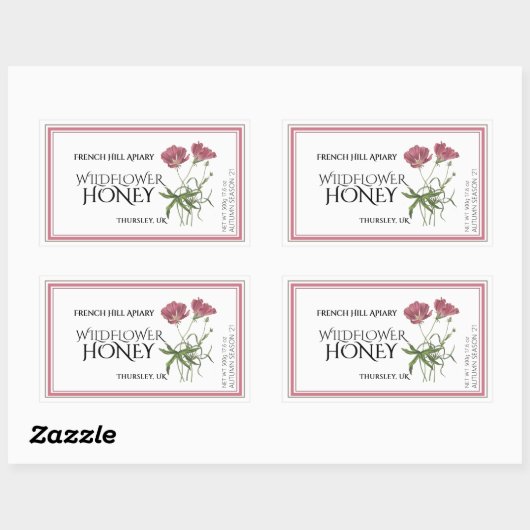 Roze label voor honing van wilde bloemen (datum wa (Vel)