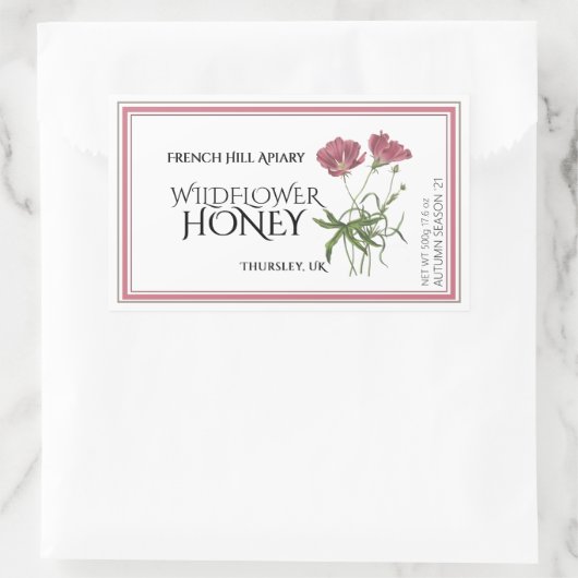 Roze label voor honing van wilde bloemen (datum wa (Tas)