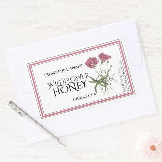 Roze label voor honing van wilde bloemen (datum wa (Envelop)