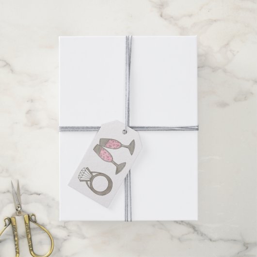Roze Labels met champagne Diamond Ring Wedding Sho Cadeaulabel (Met Touw)