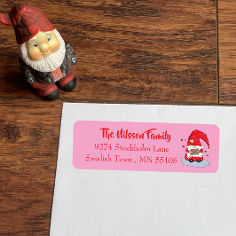 roze labels met rode gnome.