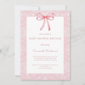 Roze Lace Bow Ribbon Baby shower Brunch Kaart (Voorkant)