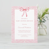 Roze Lace Bow Ribbon Baby shower Brunch Kaart (Staand voorkant)